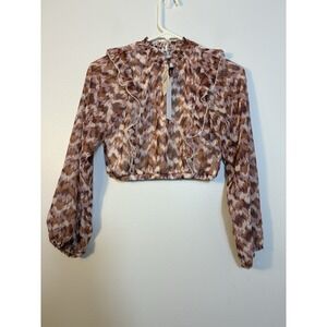NEW! Koko + Mason Long Sleeve Cropped Blouse Sz Large Mauve‎ High Neck Ruffle